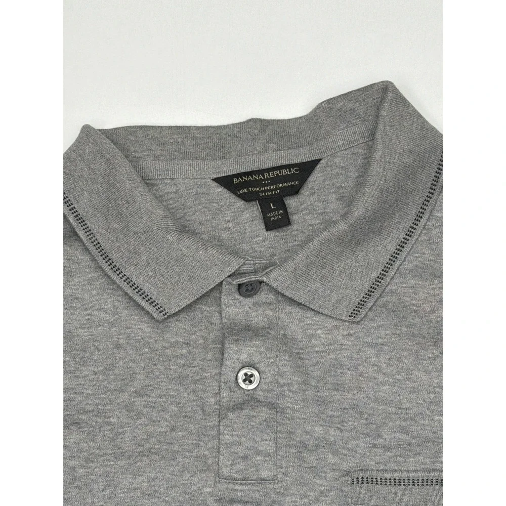 Banana Republic Luxe Touch Performance Polo Shirt Men Large Slim Fit Gray Cotton